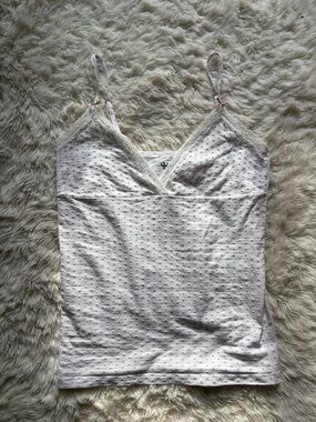 Brandy Melville White Tank With Tiny Hearts and Lace-Trim